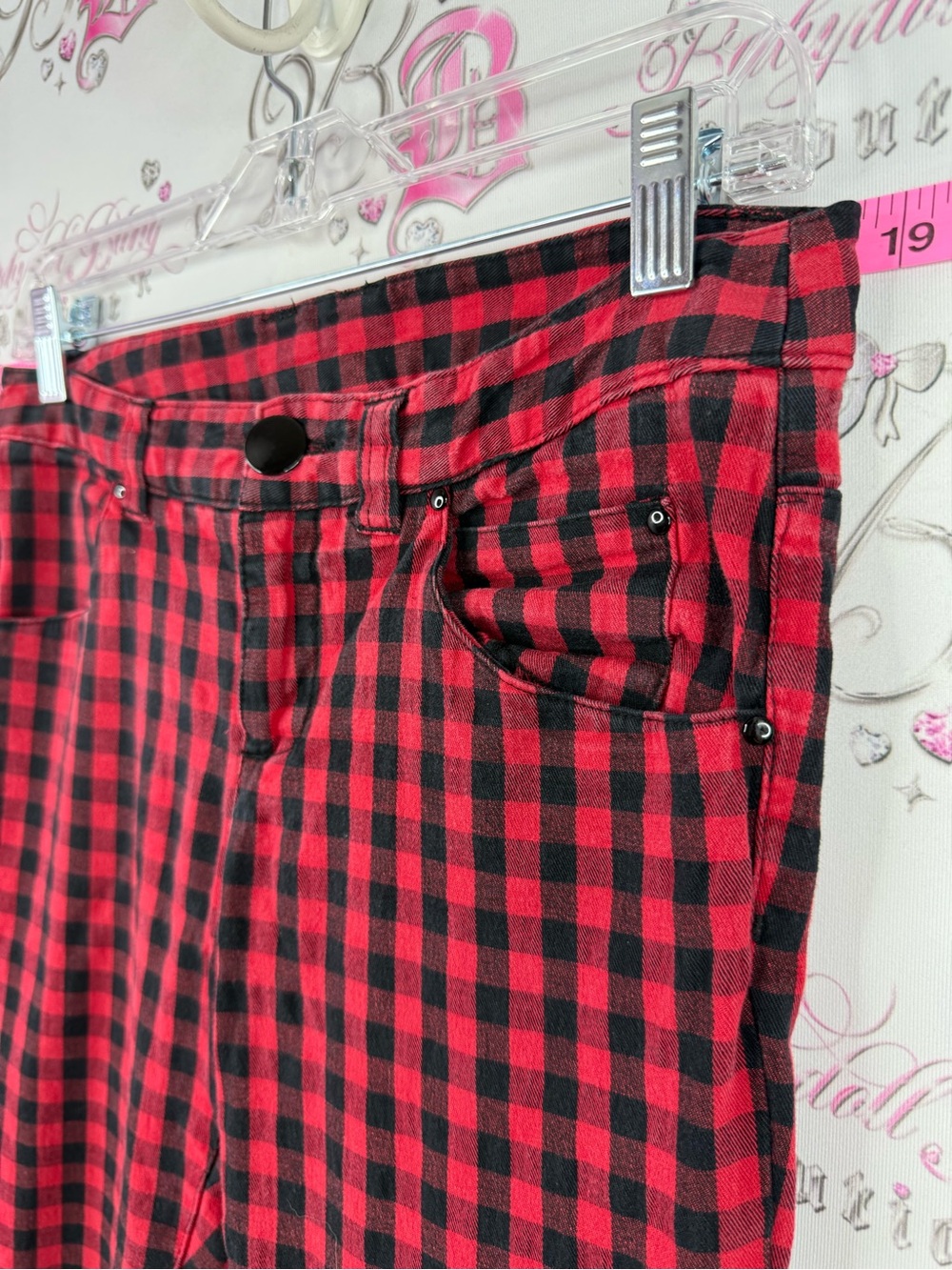 Pants gingham Red and Black Buffalo Plaid Skinny Pants - Picture 5 of 11